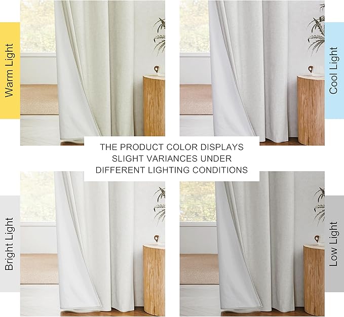 NICETOWN 100% Blackout Linen Texture Curtains 80 inches Long, Ivory, 2 Pcs, Thermal Insulated Full Blackout 2-Layer Lined Drapes, Energy Efficiency Window Draperies for Boy's Room
