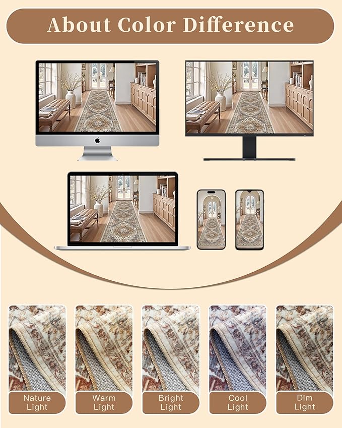 Madane Hallway Runner Rug 2'6''x14', Non Slip Vintage Runners for Hallways Washable Kitchen Rugs Soft Low Pile 2.5x14 ft Rug Runner for Laundry Room, Entryway and Bedroom, Turmeric/Grey