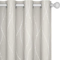 Deconovo Beige Curtains for Living Room, Thermal Insulated Soundproof Drapes with Wave Dot Silver Print, 52 x 63 Inch Long, Farmhouse Panel, Set of 2 Window Panels for Classroom Bedroom Office Nursery