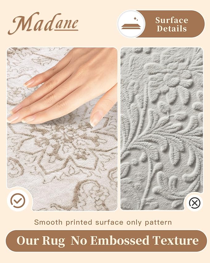 Madane 3x5 Area Rugs for Entryway,Washable Vintage Low Pile Non-Slip Throw Area Rugs, Accent Rug Floral Print Indoor Mat for Bedside Living Room Kitchen Bedroom, Brown/Ivory