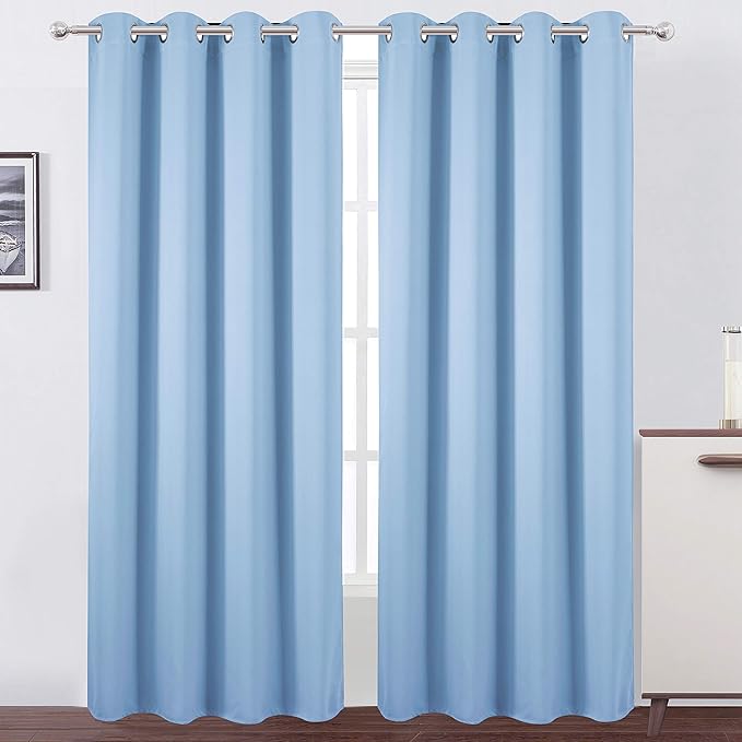 LEMOMO Sky Blue Thermal Blackout Curtains/52 x 95 Inch/Set of 2 Panels Room Darkening Curtains