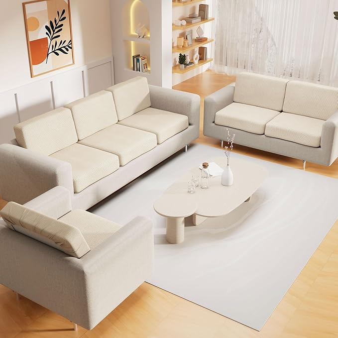 hyha Waterproof Couch Cushion Covers, Sectional Sofa Cushion Slipcovers L Shape, Thick Stretch Jacquard Fabric, Washable Chaise Lounge Cover with Elastic Bottom (1 Piece for Chaise, Light Beige)