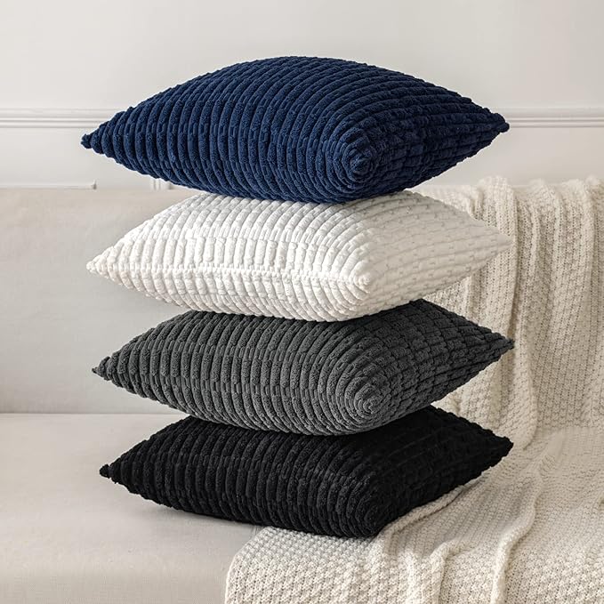 MIULEE Pack of 2 Corduroy Decorative Throw Pillow Covers 16x16 Inch Soft Boho Striped Pillow Covers Modern Farmhouse Home Decor for Sofa Living Room Couch Bed Dark Grey