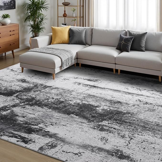 Toneed Abstract Area Rug Modern Washable Rug Soft Non Slip Rug Low Pile for Bedroom Living Room Dining Room Slate Grey 3x5 Feet