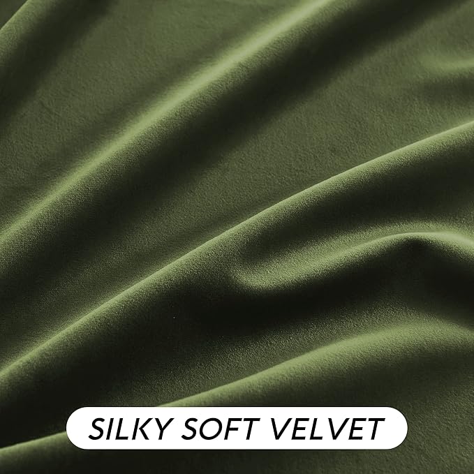 RYB HOME Olive Green Velvet Curtains 63 inches Length with Hook Tape, Thermal Insulated Privacy Protect Decorative Drapes for Bathroom Window, W 42 x L 63 inches, 2 Panels Set