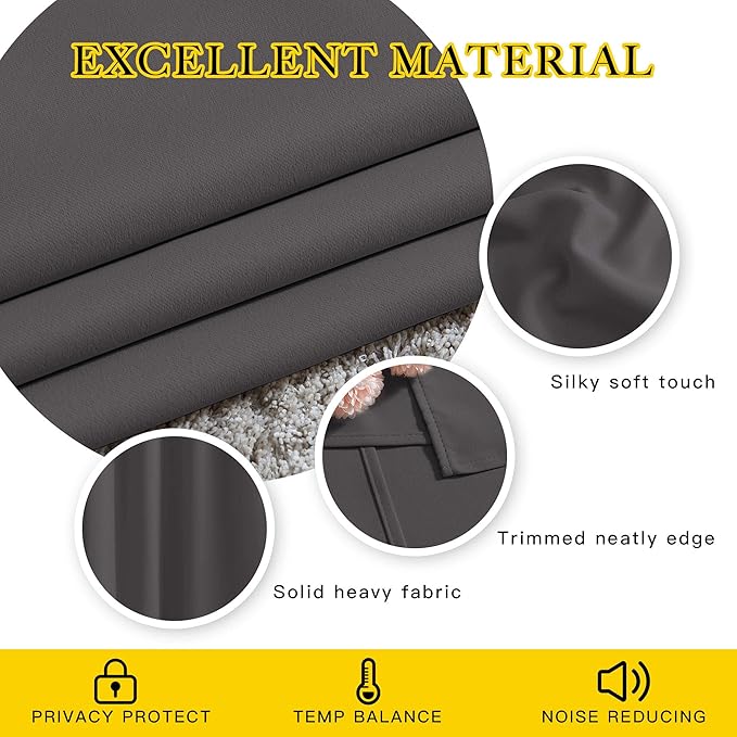 NICETOWN Grey Kitchen Curtains for Windows, Grommet Thermal Insulated Solid Blackout Window Treatments for Cafe, 2 Panels, W52 x L36