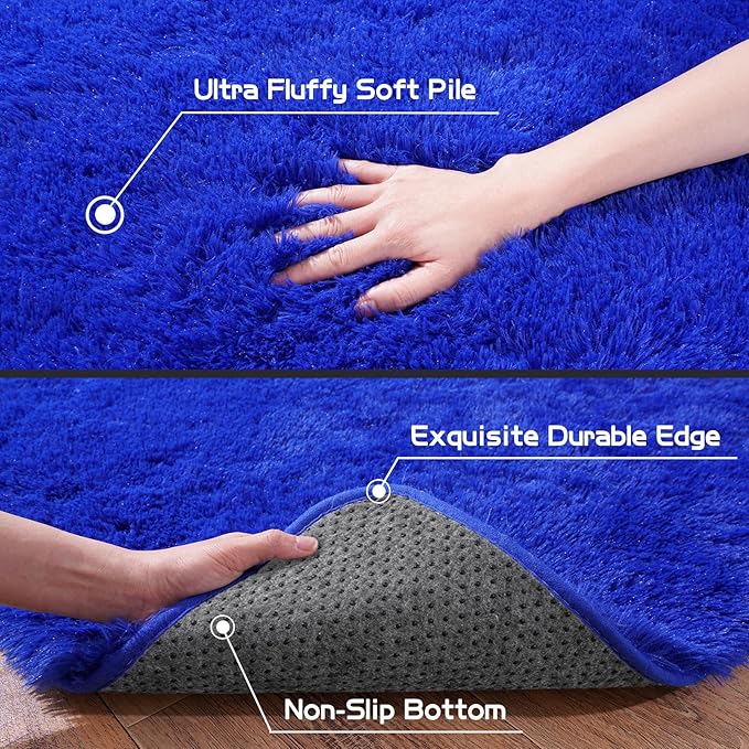 Pionblank Fluffy Runner Rugs for Bedroom 2x6, Modern Shaggy Area Rug for Hallway Living Room, Plush Soft Fuzzy Bedside Carpet for Kids Girls Boys Room Nursery Decor, Royal Blue
