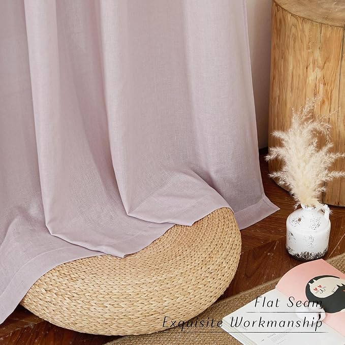 NICETOWN Blush Pink Linen Curtains for Kitchen, Thick Flax Small Window Treatments Semi Sheer Privacy Assured with Light Through for Cafe/Bathroom, W55 x L144, 2 Panels
