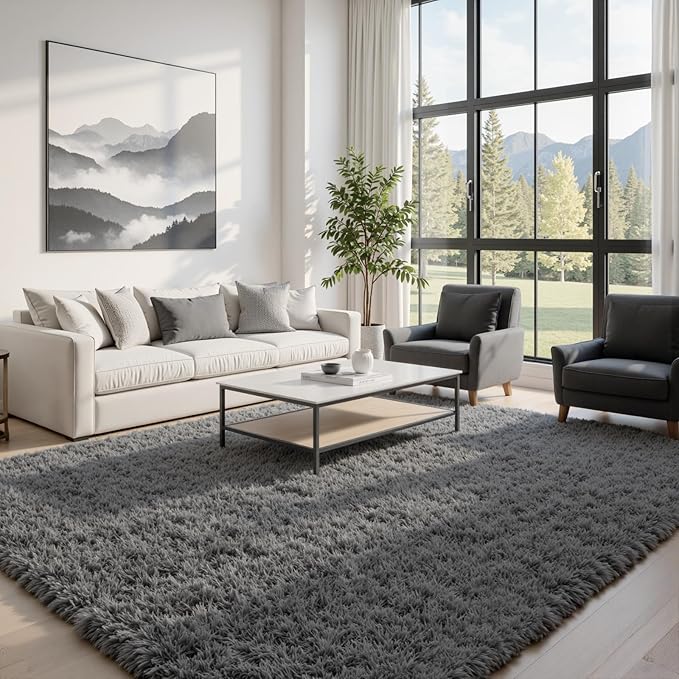 5x8 Area Rugs for Living Room: Soft Fluffy Shag Grey Rugs for Bedroom, Non Slip Large Fuzzy Plush Rug Indoor Floor Carpet for Nursery Kids Boys Girls Room, Dorms, Playroom, Modern Home Decor