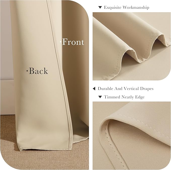 PONY DANCE Beige Window Treatments - W 42 x L 72 Inches, Biscotti Beige Draperies & Curtains Heavy-Duty Soft Back Loop/Rod Pocket Panels Home Decoration Light Block for Living Room, 2 PCs