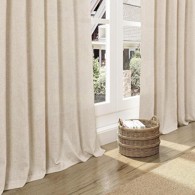 Cream Beige Linen Curtains for Living Room 105 Inches Long Light Filtering Semi Sheer Curtain Back Tab Modern Farmhouse Decor Elegant Luxury Coastal Drapes for Bedroom Dinner Room 52x105, 2 Panels