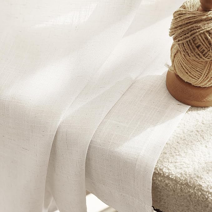98 inch Long Linen Curtains 2 Panels for Living Room Back Tab Cream Ivory Light Filtering Semi Sheer Curtain 98 inches Long Boho Farmhouse Rustic Linen Drapes Floor to Ceiling Length 8 FT