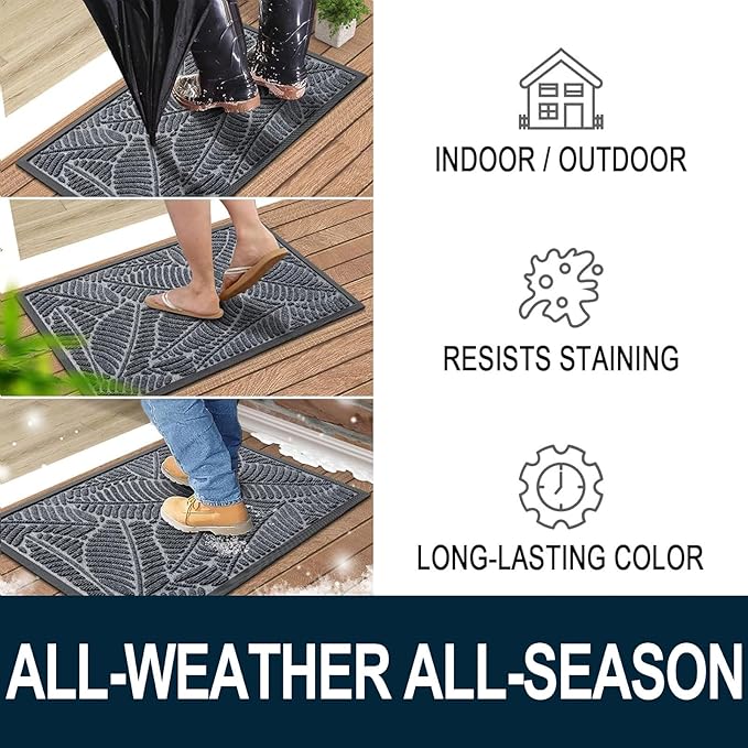Colorxy Waterproof Doormat, Sturdy Natural Rubber Front Indoor Mat, Non Slip Low Profile Indoor Outdoor Door Mats, Stain and Fade Resistant Floor Mat, Easy Clean Patio Entrance Mat, 71''x47'', Grey