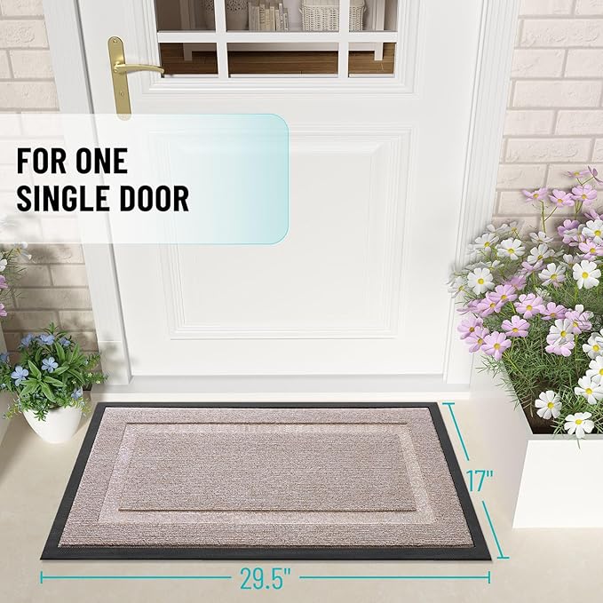 OLANLY Front Door Mat Indoor Outdoor Entrance, Waterproof All-Season, All-Weather Doormat, Sturdy Natural Rubber, Low Profile, Easy Clean Patio Porch Entryway Mat, 35x23, Camel