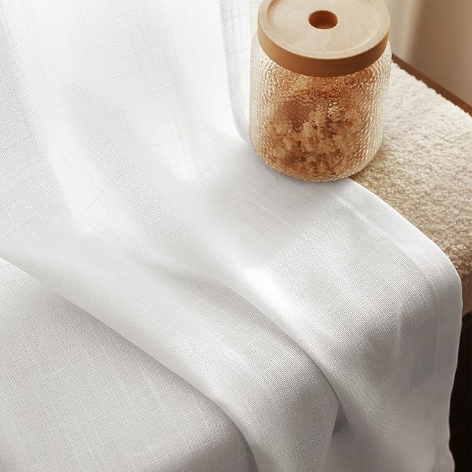White Curtains 100 inches Long 2 Panels Back Tab Light Filtering Cotton Textured Curtain Modern Farmhouse Coastal Decor Off White Linen Drapes 100 inch Length for Patio Sliding Door Office Bedroom