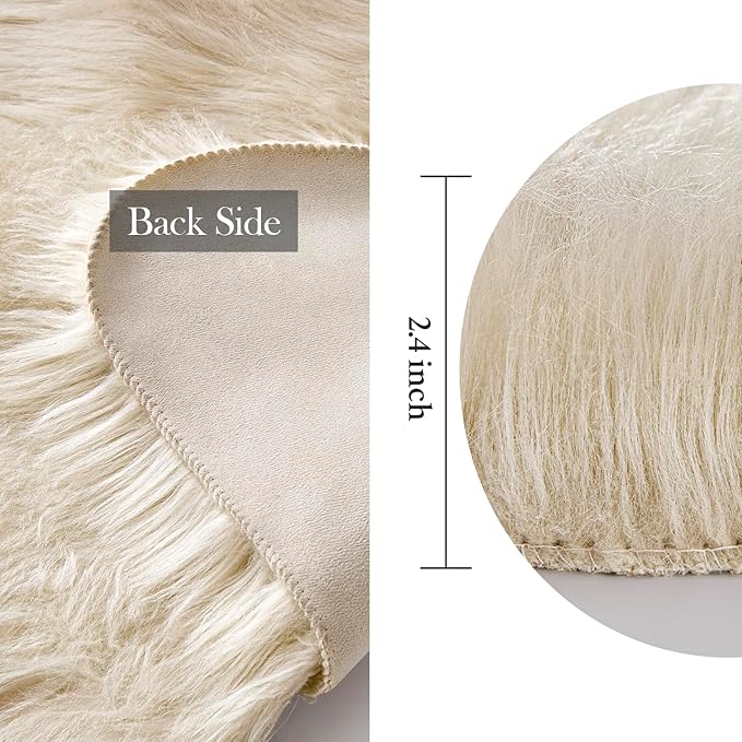 MIULEE Fluffy Rug Soft Shaggy Faux Fur Area Rug Luxury Plush Cloud Shape Carpet for Bedroom Living Room Sofa Chair 2 x 3 Feet, Beige