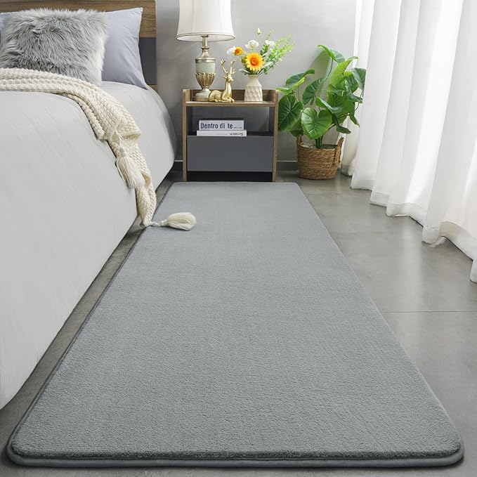 Amearea Modern Soft Hallway Runner Rug, 2x10 Feet Washable Long Runner Rugs for Hallway, Grey Fluffy Bedroom Rugs, Indoor Non Slip Memory Foam Rug Carpet for Entrance Kitchen Living Room Home Decor