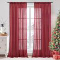 BGment Burgundy Linen Curtains 90 Inch Length for Living Room, Long Semi Sheer Window Drapes Textured for Farmhouse Bedroom Dining Rod Pocket Lightweight, 2 Panels, Each 52 Inch Wide