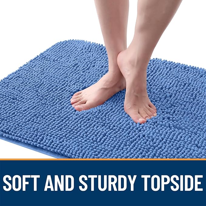 OLANLY Dog Door Mat for Muddy Paws 59x24, Absorbs Moisture and Dirt, Absorbent Non-Slip Washable Doormat, Quick Dry Chenille Mud Mat, Entry Indoor Entryway Carpet for Inside Floor, Cornflower Blue