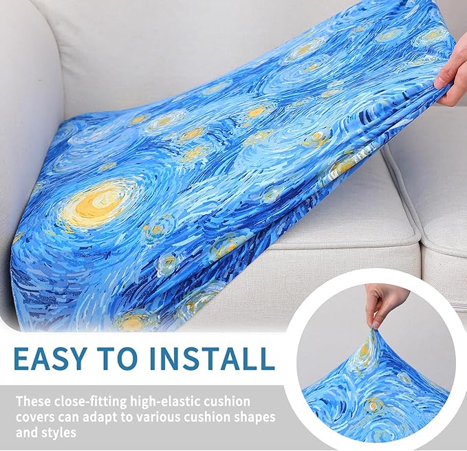 hyha Printed Couch Cushion Covers, Floral Sofa Covers Washable for 3 Cushion Couch, Stretch Pattern Outdoor Cushion Covers for Patio Furniture with Elastic Bottom(Large, Starry Sky)