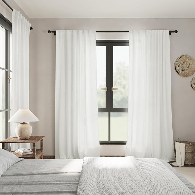 Ivory Kitchen Cafe Curtains 45 Inch Length 2 Panel Set Back Tab Rod Pocket Semi Sheer Light Filtering Short Curtain Farmhosue Small Curtains for Basement Window Bathroom Living Room 52x45 Inches Long