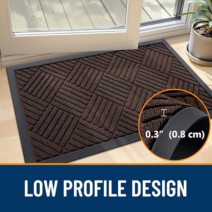OLANLY Front Door Mat Outside Entrance 71x47, Absorbent, Heavy Duty Sturdy Natural Rubber Doormat Indoor Outdoor, Stain and Fade Resistant, Non-Slip Low Profile Floor Mat for Entryway, Brown Diamond