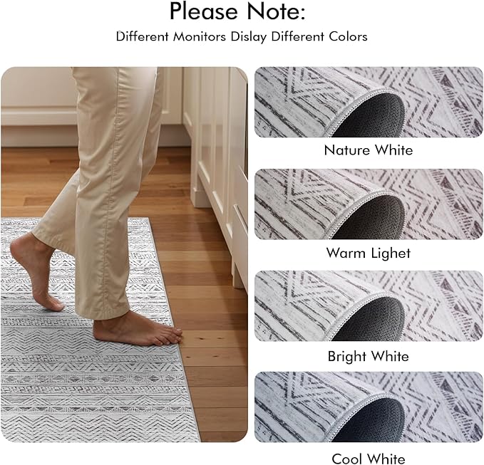 3x15 Washable Kitchen Runner Rug: Modern Moroccan Runners for Hallway Soft Non Slip Rugs with Rubber Backing Low Pile Thin Waterproof Floor Carpet for Entryway Bedroom Bathroom Indoor 3x15 Grey