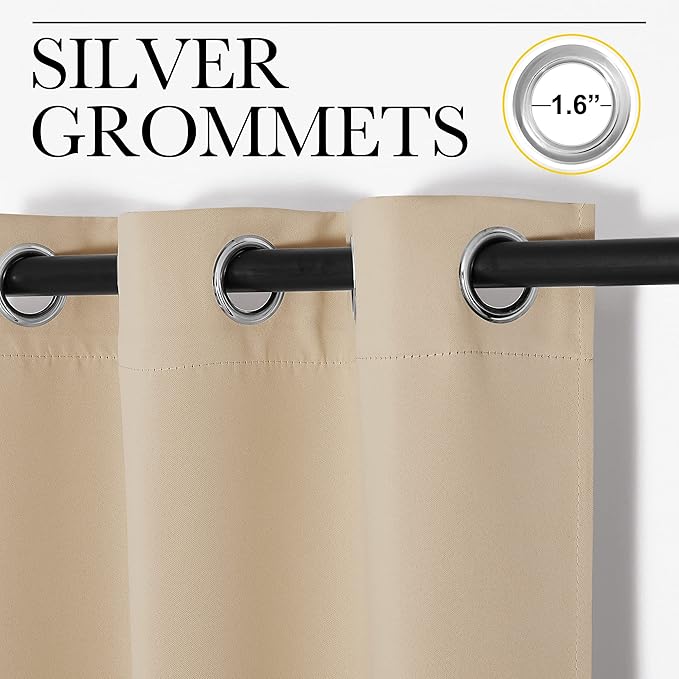 NICETOWN Bedroom Blackout Curtains Panels, 1 Pair, 55 inches by 92 Inch, Biscotti Beige, Triple Weave Energy Saving Thermal Insulated Solid Grommet Blackout Draperies for Patio