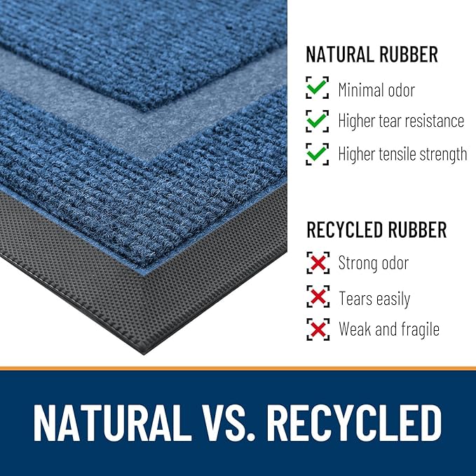 OLANLY Half Circle Door Mat Indoor Outdoor Entrance Welcome, Waterproof All-Season, All-Weather Doormat, Sturdy Natural Rubber, Low Profile, Easy Clean Patio Porch Entryway Mat, 59x34, Light Blue
