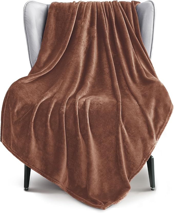 Exclusivo Mezcla Fleece Throw XL Blanket for Couch, Sofa, Super Soft and Warm Brown Blankets, All Season, Cozy, Plush, Lightweight, 50x70 Inches