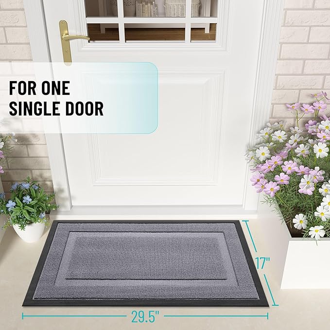OLANLY Front Door Mat Indoor Outdoor Entrance, Waterproof All-Season, All-Weather Doormat, Sturdy Natural Rubber, Low Profile, Easy Clean Patio Porch Entryway Mat, 59x23, Classic Gray
