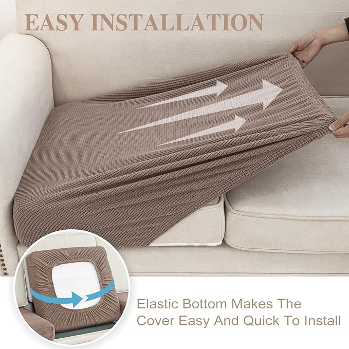 Couch Cushion Covers for Sectional Sofa L Shape Washable Separate Seat Chaise Couch Cover Stretch Sofa Slipcovers with 2 Pcs Pillowcases(3 Seater + 1 Chaise, Khaki)