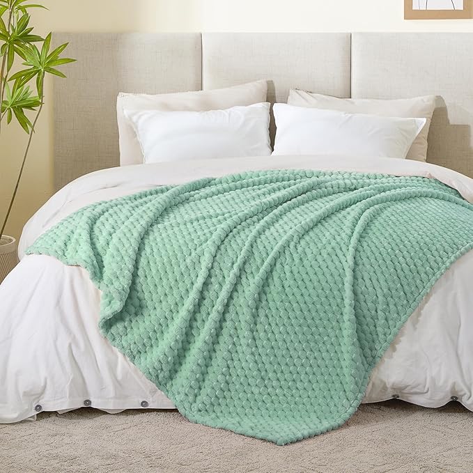 BEDELITE Fleece Throw Blanket for Couch & Bed - 3D Jacquard Decorative Mint Green Blanket, Super Soft and Cozy Warm Fuzzy Blanket All Seasons Suitable, 60x80Inches
