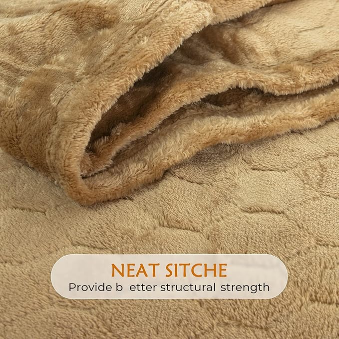 TOONOW Fleece Bed Blanket Queen Size 90x90 inches , Super Soft Fluffy Fuzzy Plush Blanket Geometric Pattern Cozy Microfiber Flannel Blankets for Couch, Bed, Sofa, Camel