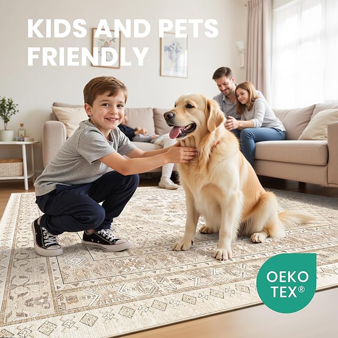 zesthome 6x9 Area Rug, Super Soft Washable Rugs for Living Room, Non-Slip Stain Resistant Vintage Rugs, Ultra-Thin Large Area Rugs
