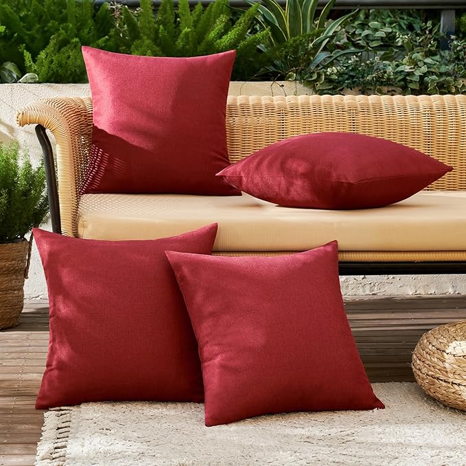MIULEE Pack of 4 Decorative Solid Waterproof Throw Pillow Covers Linen Garden Farmhouse Cushion Cases for Outdoor Patio Tent Balcony Couch Sofa 16x16 inch Burgundy