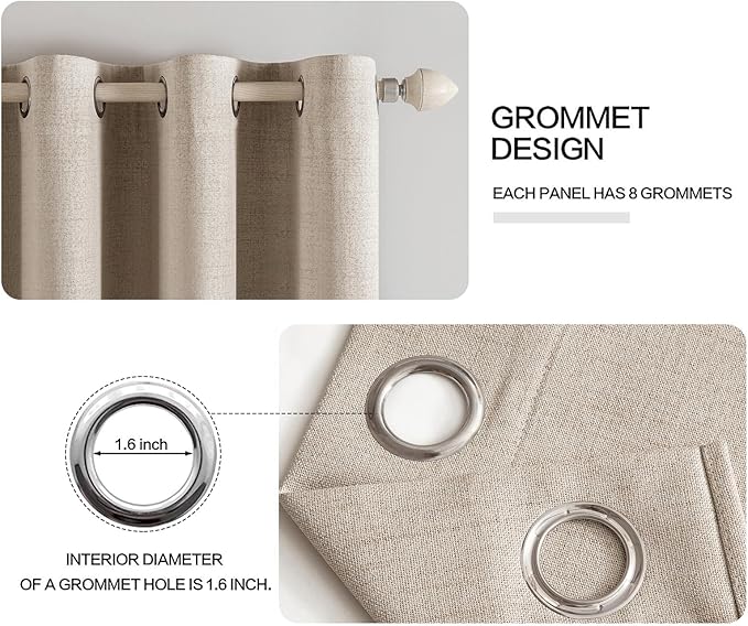 MIULEE 90 Inches Linen Textured Curtains for Bedroom 100% Blackout Thermal Insulated Taupe Grommet Room Darkening Curtains & Drapes Luxury Decor for Living Room Nursery 52 x 90 Inch (2 Panels)
