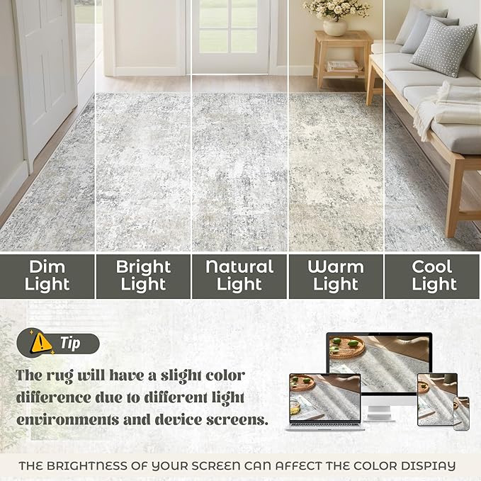 XLUEZ 5x7 Area Rugs for Living Room, Washable Modern Abstract Large Area Rug Neutral Soft Non Slip Kids Rug Stain Resistant Indoor Carpet for Bedroom Nursery Dining Room Playroom(BeigeGrey, 5'x7')
