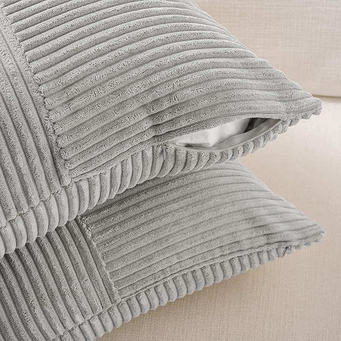 Fancy Homi 2 Packs Grey Samll Decorative Throw Pillow Covers 14x14 Inch with for Couch Bed Sofa, Rustic Farmhouse Boho Home Decor, Soft Corss Patchwork Corduroy Square Cushion Case 35x35 cm