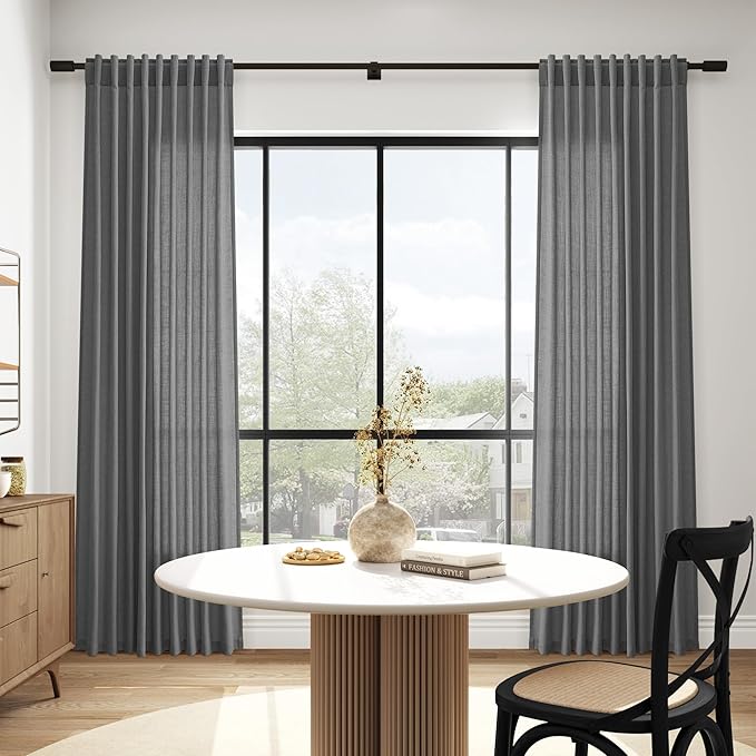 Nanspring Blazer Grey Cutains Morden Linen Blend Light Filtering Back Tab Curtains for Long Winodws 120 Inches Length, Semi Sheer Privacy Extra Long Drapes for Living Room, 52x120 inch, 2 Panels