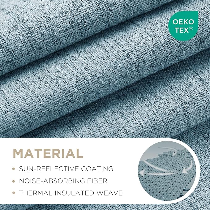 Joydeco Blackout Curtains for Bedroom - 100% Light Blocking 2 Panels Sky Blue Drapes 42" W x 108" L, Thermal Insulated Room Darkening Curtains, Linen Textured for Living Room, Rod Pocket & Back Tabs