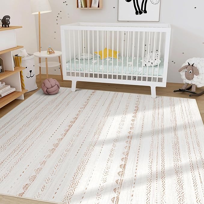 Nakagishi Area Rug Living Room Rugs: 8x11 Large Soft Machine Washable Boho Moroccan FarmNeutral Stain Resistant Indoor Floor Carpet for Bedroom Under Dining Table Home Office Decor-Cream Brown