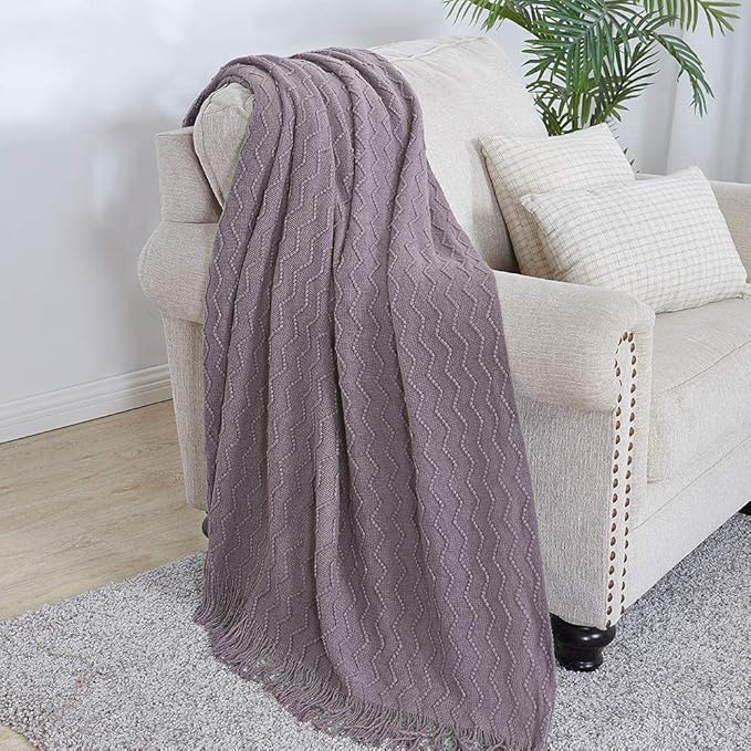 BOURINA Dark Lavender Throw Blanket 60 x80 Inches Throw Textured Solid Soft Sofa Throw Couch Knitted Decorative Blanket