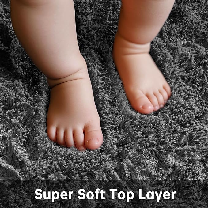 Ophanie Round Rug 3Ft Grey Circle Area Rugs, Fluffy Fuzzy Small Bedroom Carpet 3 Foot, Plush Shag Floor Gray Living Room Christmas Circular Aesthetic Decor for Kids Teen Boys Baby, Nursery, Classroom