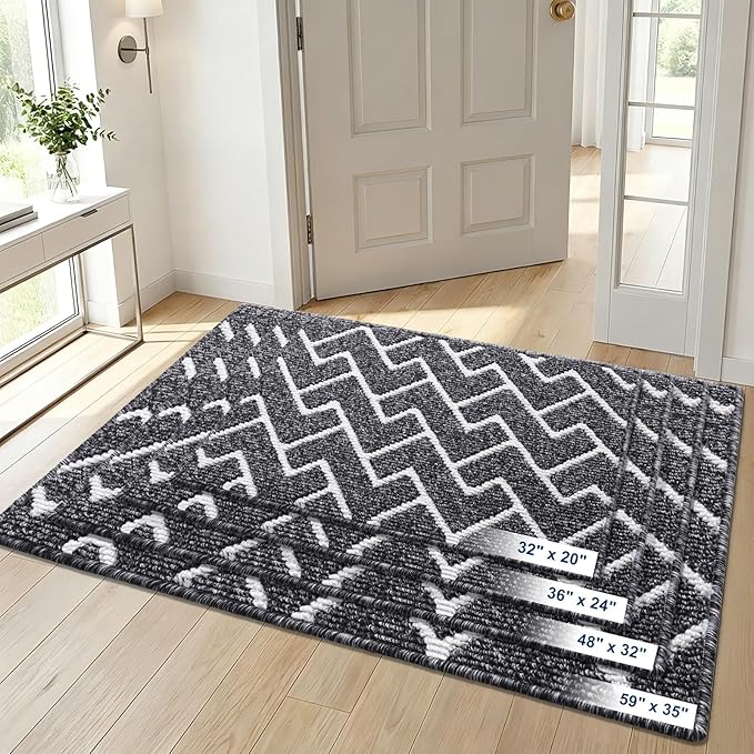 OLANLY Front Door Mat, Non-Slip Rubber Backing, Dirt Resistant and Absorbent, Washable, Easy to Clean Low-Profile Indoor Doormat for Back Door, Entryway, Inside Entrance, 48x32, Black