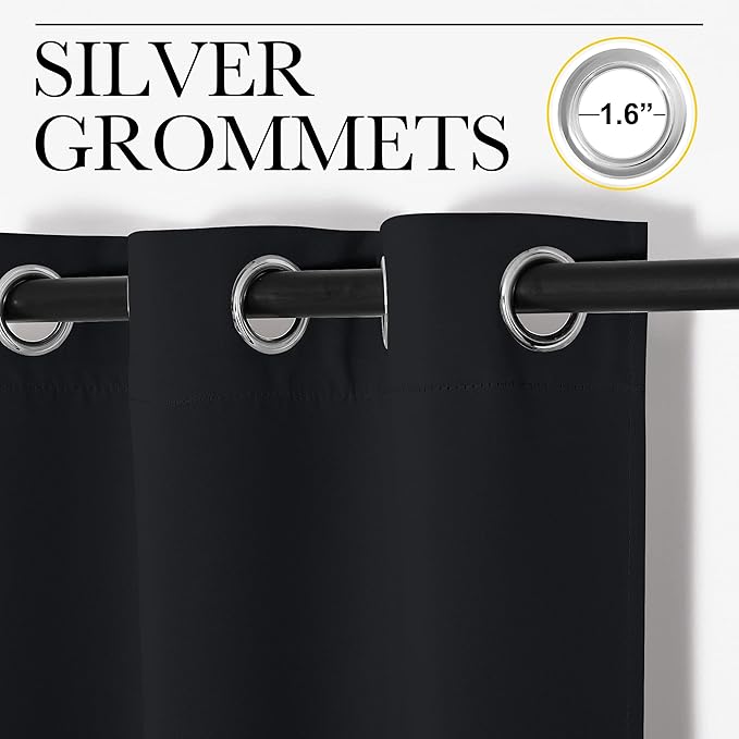 NICETOWN Blackout Curtain Panels for Bedroom, Black, 2 Panels, W29 x L36-inch, Thermal Insulated Grommet Top Blackout Draperies and Drapes for Basement