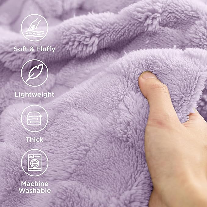 Bedsure GentleSoft Lavender Purple Throw Blanket for Couch Bed, Checkered Fleece Soft Cozy, Cute Throw for Bedroom Home Decor Gifts for Kids Girls,Lavender Fog, 50x60 Inches