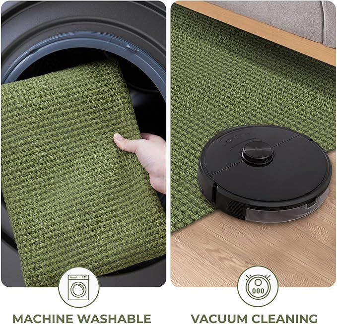 KOZYFLY Washable Area Rug 6x9 ft Rubber Backed Non Slip Rugs for Living Room Braided Cotton Bedroom Rug Woven Office Rugs Indoor Floor Carpets for Dining Bedroom Living Room, Bright Green/Earthy Green