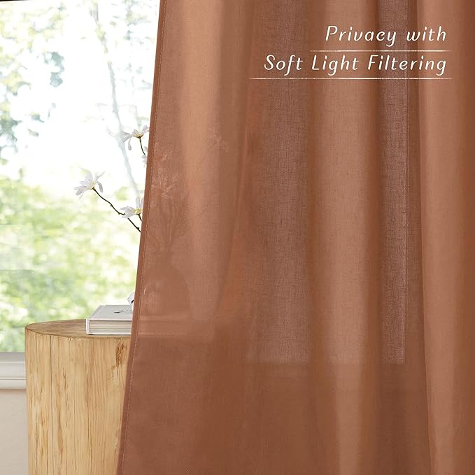 NICETOWN Caramel Short Linen Curtains for Kitchen, Thick Flax Small Window Treatments Semi Sheer Privacy Assured with Light Through for Cafe/Bathroom, W42 x L48, 2 Panels