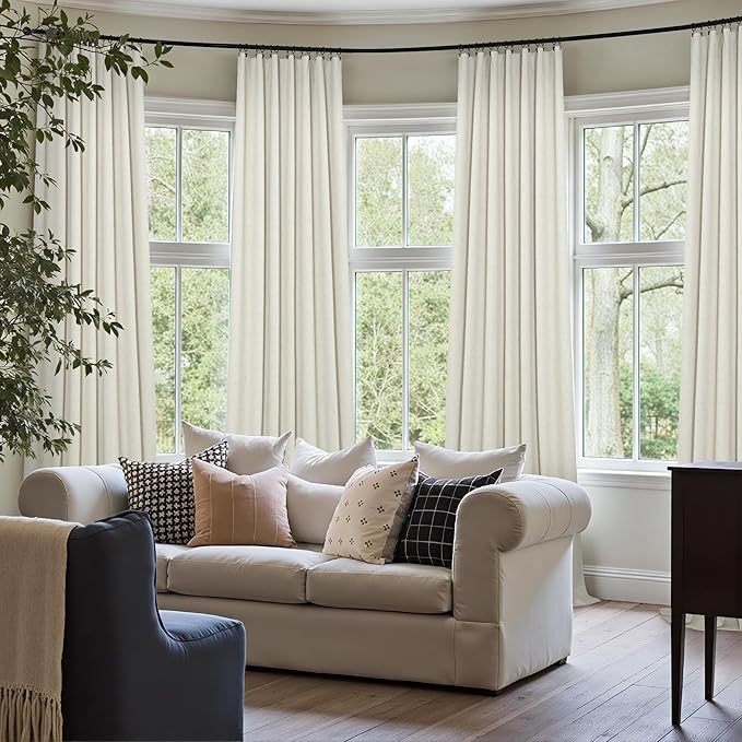 Cream Linen Blackout Curtains by Size 70 Inches Wide x 63 Inch Length Extra Wide Black Out Curtains for 72 Inches Width Bedroom Living Room Darkening Light Blocking Thermal Ivory Off White Drape 70x63